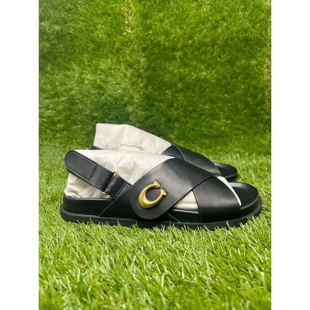 NWB COACH Size 5B Sculpted C Criss Cross Sandals Black CFG40